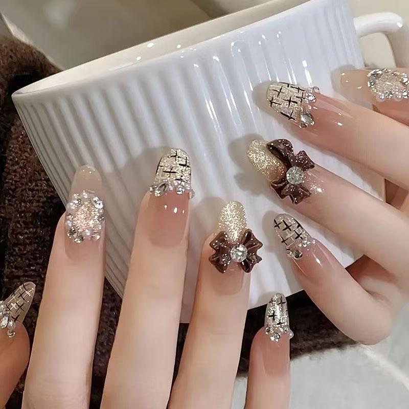 Super Flash Style: High-Class Aura Cat Eye Handmade Nail Tips for Young Ladies