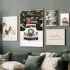 Nordisches Weihnachtsgeschenk Grünes Haus Rentier Eichhörnchen Wandkunst Leinwandmalerei Poster und Drucke Wandbilder für Wohnzimmerdekoration
