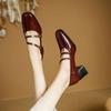 Fashion NEW Spring/Autumn Women Pumps Square Toe Chunky Heel Shoes Genuine Leather Shoes for Women Concise Buckle Strap Mary Janes Shoes
