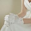 Pearl Decorative White Satin Bridal Gloves Wrist Length Women Silk Gloves  Ladies