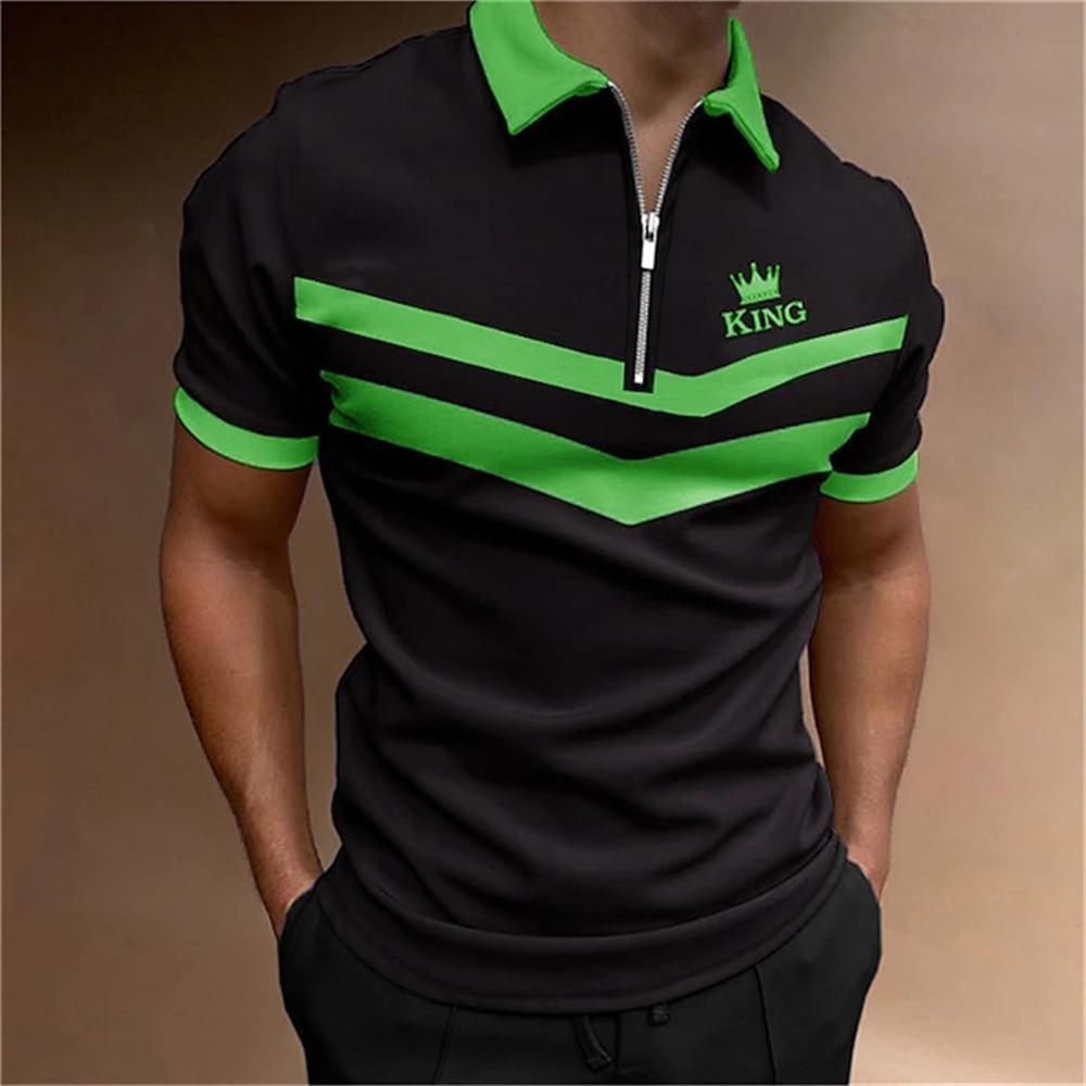 New Men's Striped Polo Shirt, Short Sleeved Shirt with Letters, High-quality Men's Poker Street T-shirt, Elegant and Breathable Shirt