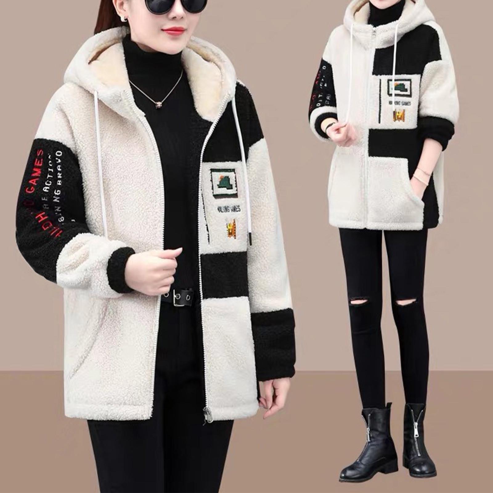 

Куртка из овечьего флиса, женская, свободная, повседневная, плюс флис, толстый кардиган, свитшот XXXL чёрный