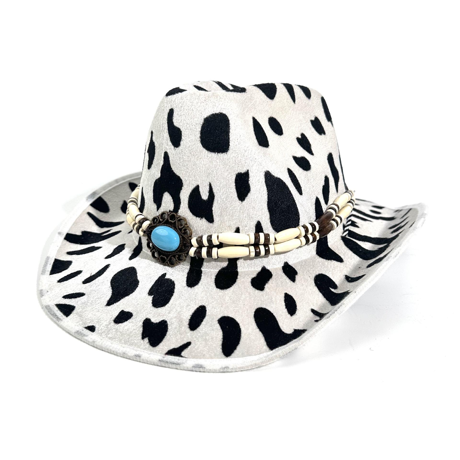 

New Dairy Cow Printed Western Cowboy Hat Black And White Manufacturer Printed Top Hat Milk Color Double-Sided Jazz Hat M（56-58cm）