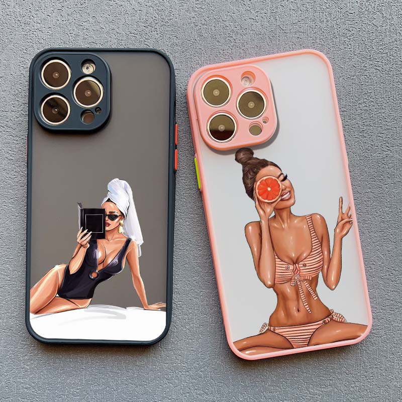 Cute Cartoon Hand Drawn Beautiful Girl Phone Case for Iphone 16 15 14 Pro Max 13 11 12 Mini Pro Max X XR XS 7 8 Plus SE2 Cover