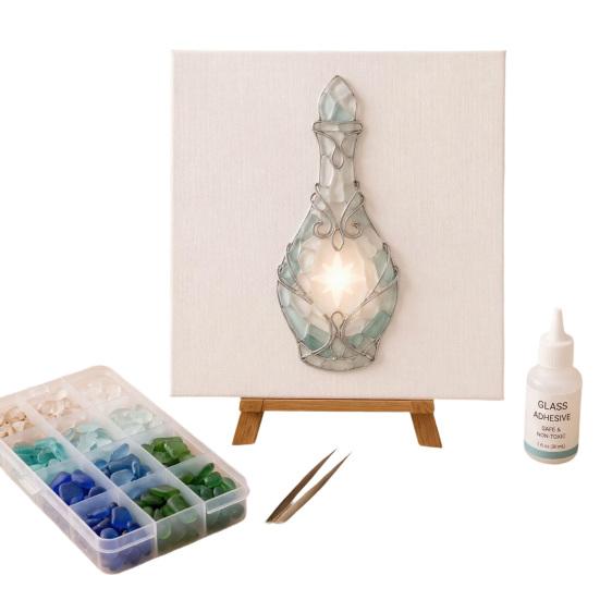 Stress Relief Creative Hobby DIY Mosaic Art Kit, Fantasy Circular Door Tile Craft Sea Glass Project Kit for Adults Beginners, Handmade Gift