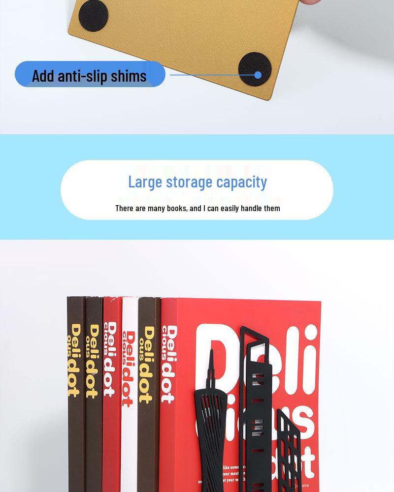 Creative Wrought Iron Metal Book Storage Rack and Personalized Hollowed-Out Bookends