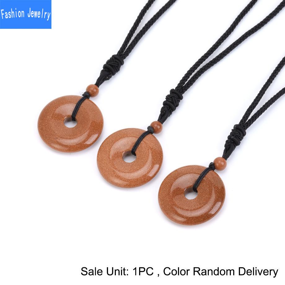 Natural crystal stone safety buckle pendant 30mm donut braided necklace fashion accessories