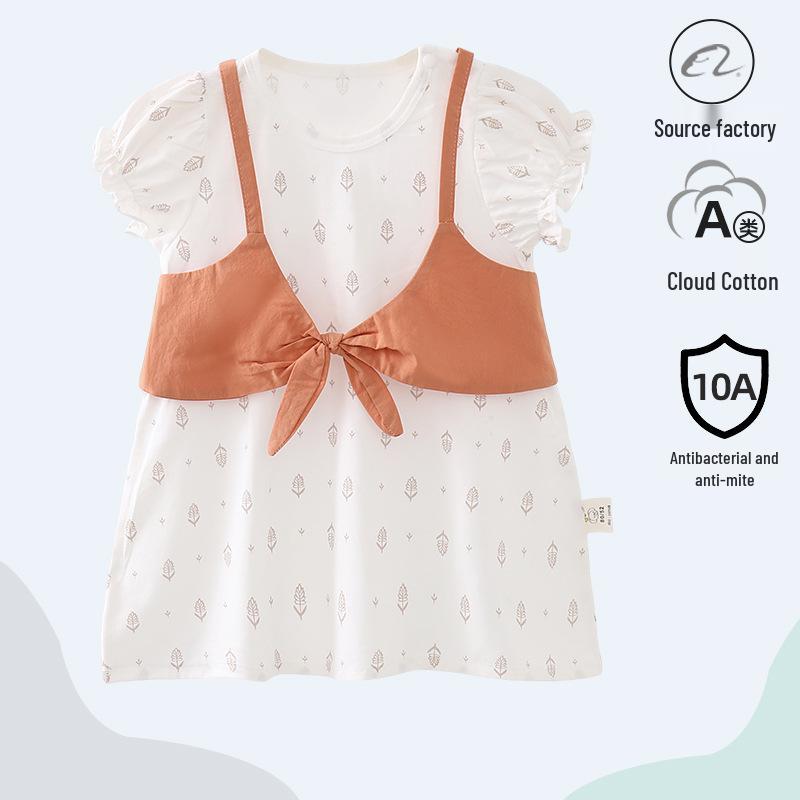 **Girls Summer Princess Dress - Stylish Short-Sleeve Versatile Gown for Little Girls** 90 cm