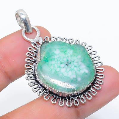 Natural Green Solar Quartz Gemstone 925 Sterling Silver Pendant 1.73" t8O53