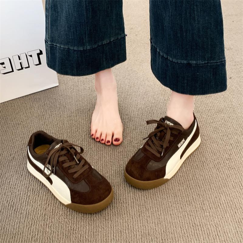 Soft Leather Version~ 2025 Autumn Versatile Leather Casual Sports Shoes Women's Soft-soled Lace-up Forrest Gump Shoes Retro Flat-soled German Traini
