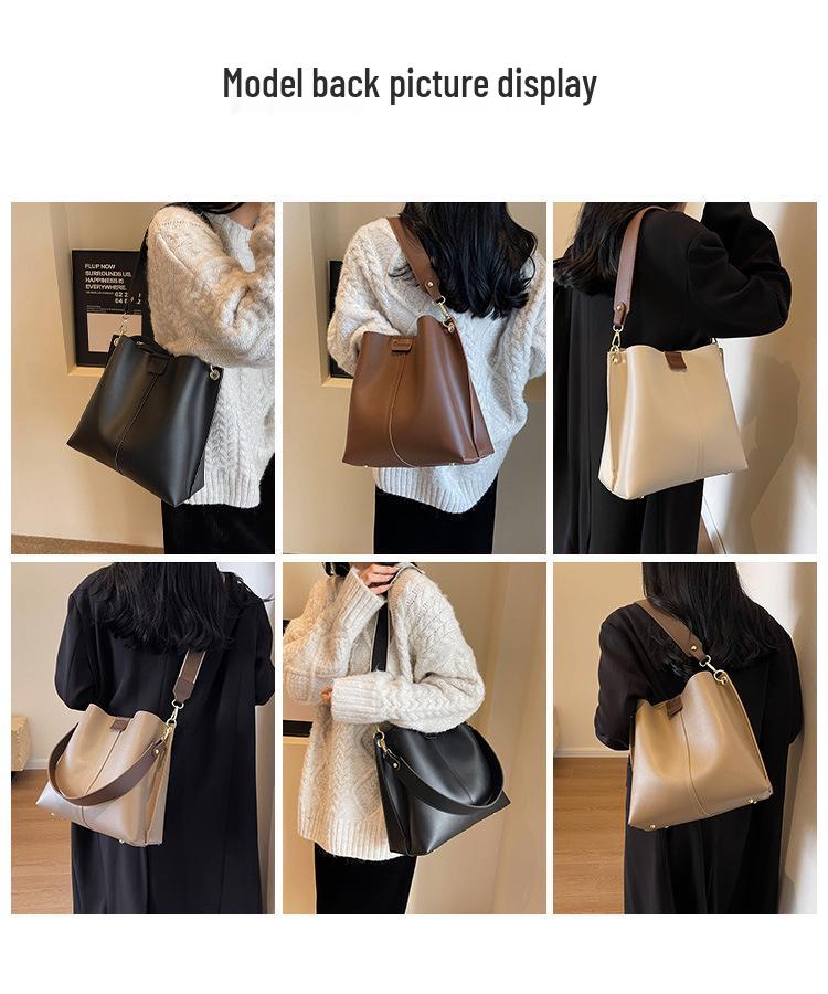 Women's 2025 Retro Large Capacity Bucket Bag - Wide Strap Crossbody, Single Shoulder, Tote Handbag