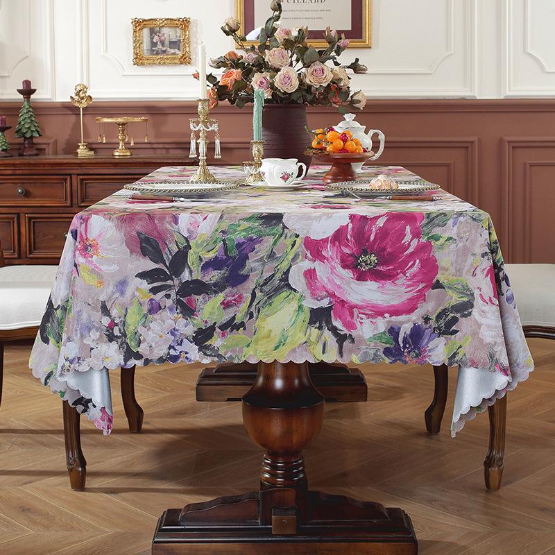 Country Retro Oil Painting Big Flower Cotton And Linen Tablecloth Pastoral Table Cloth Coffee Table Cover High-End Tablecloth