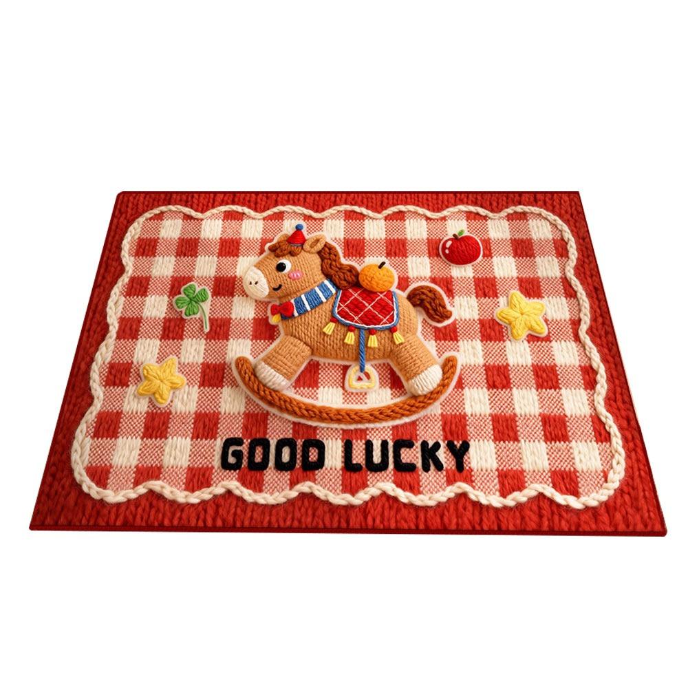 Cute Horse Pattern New Year Door Mat Red Bath Mat Water Absorption Soft Foot Mat Home Decorations