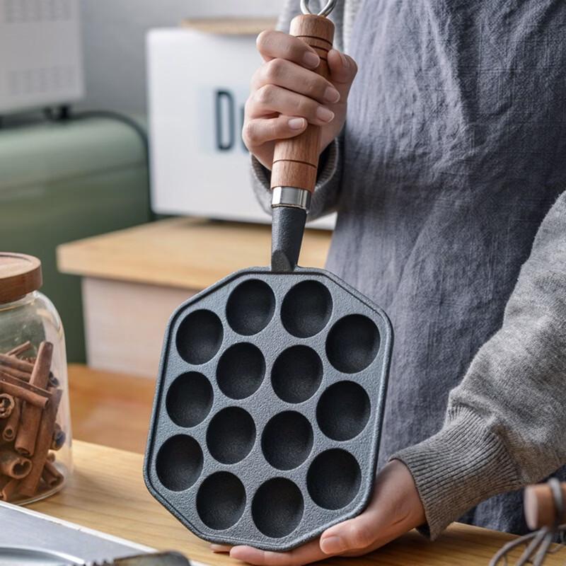 Cast Iron Takoyaki Pan with Wooden Handle