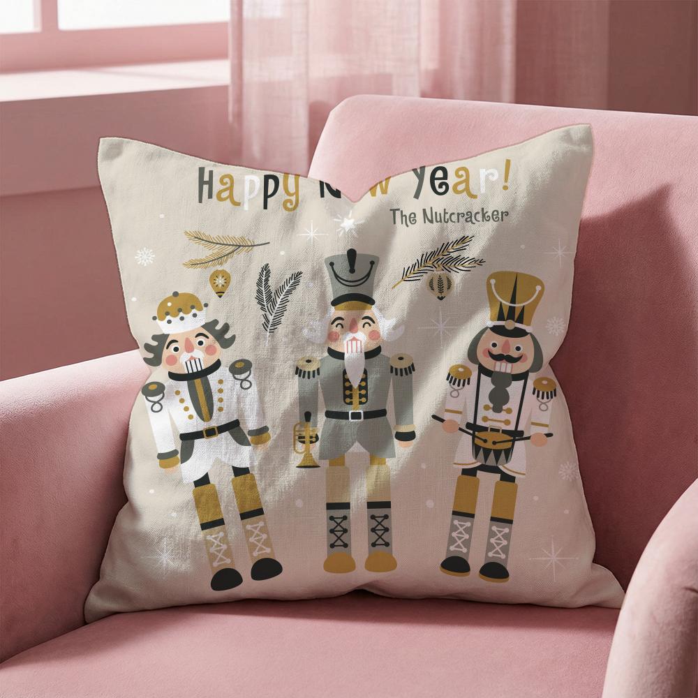 Nordic Nutcracker Soldier Toy Cushion Cover Multi-Scene Pillow Cover for Home & Car - Reversible, Soft & Durable for Daily Use