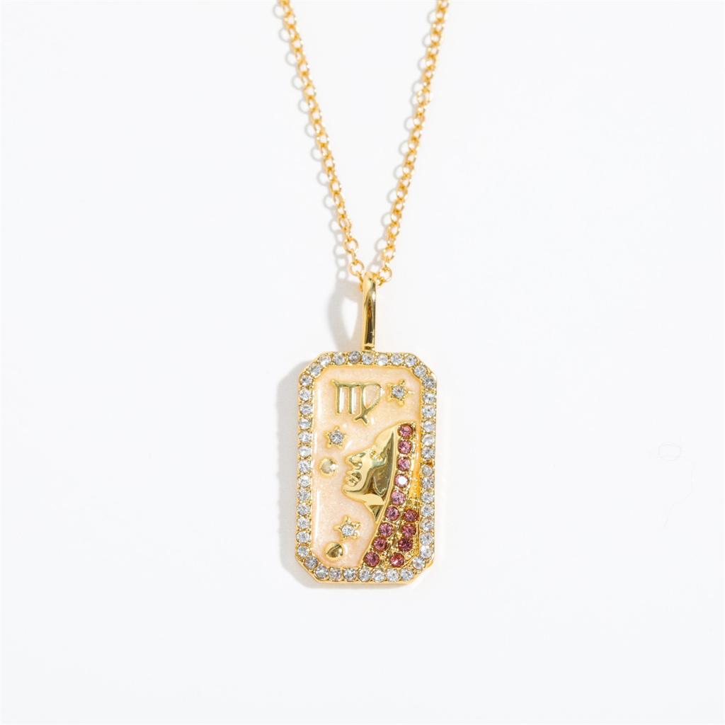 Twelve Constellation Pendant Necklace with Zircon, Gold Plated Clavicle Chain, Retro Jewelry Gift for Women
