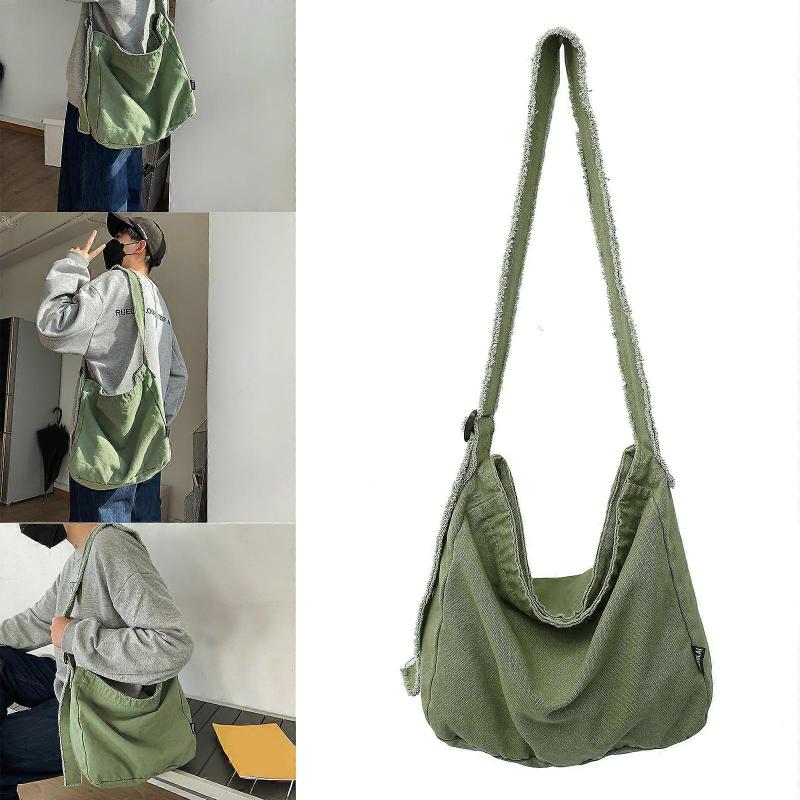 Damaxelväska Canvas Messenger Bag Casual Väska Stor Kapacitet Crossbody-väska Grunge-väska för Shopping Resor Kontor Vit