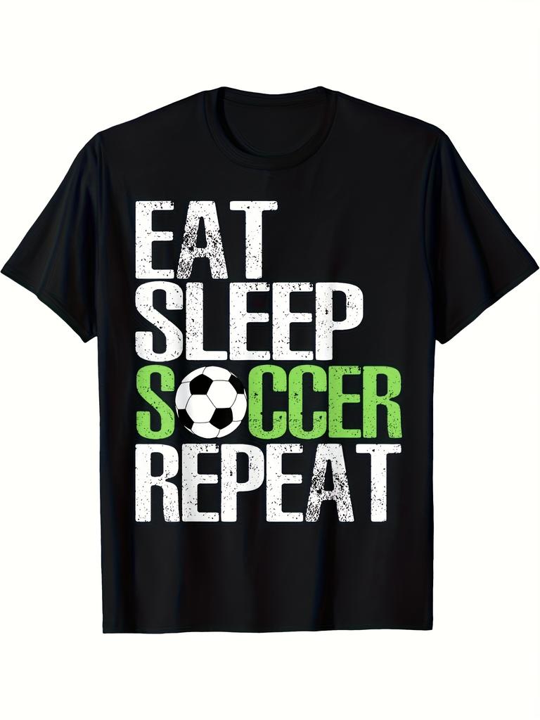 Eat Sleep Soccer Repeat T-Shirt for Men & Women | Heavyweight 220gsm Retro Soccer Player Gift Tee - Men's Casual & Training Apparel with Soccer Design