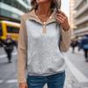 Women's Autumn 2026 Color Block Polo Collar Hoodie - Casual and Stylish Pullover