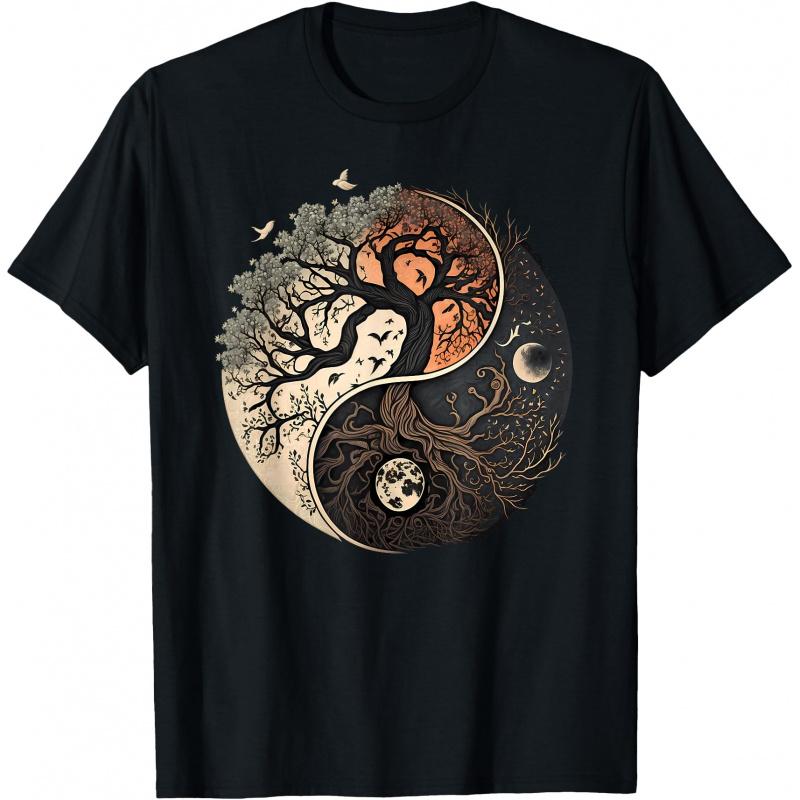 Harmonious Tees Tree of Life Yin Yang 100 cotton printed Gift t shirt Sacred Geometry Graphic clothes All size tops S6XL S
