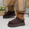 Fashion Women Snow Boots Winter New Fashion Round Toe Designer Shoes Women Outdoor Walking Comfortable Shallow Mouth Buckle Ankle Boots