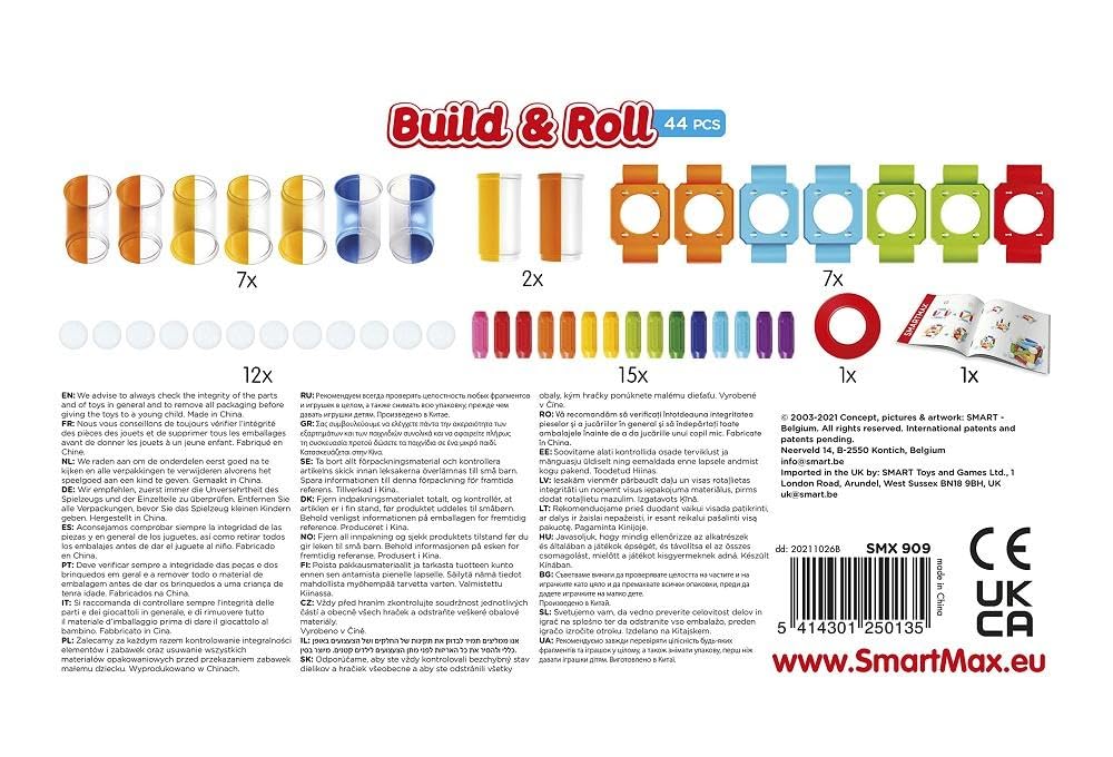 SmartMax Magnetic Building Blocks for Build 44 with Authentic Toddlers, Play, & Roll, Pieces, Case, SMX909,