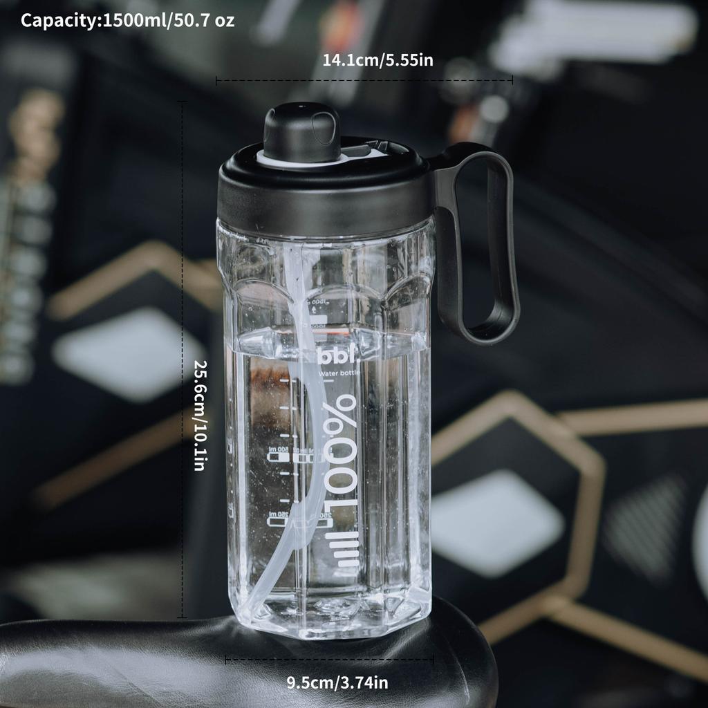1pc Portable 1500ml Water Bottle Large Capacity Plastic Straw Water Cup Drink Bottle For Outdoor Sports Fitness