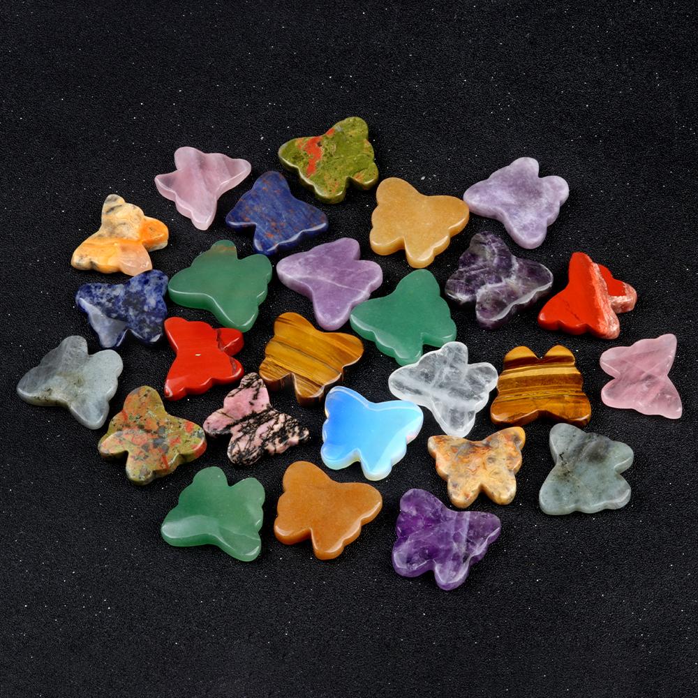 1Pc Reiki Healing Crystal Carved Butterfly Ornament Decoration,Natural Stone Gemstone Energy Generator for Home Decor Jewelry Gifts 32-35x26-30 Mm