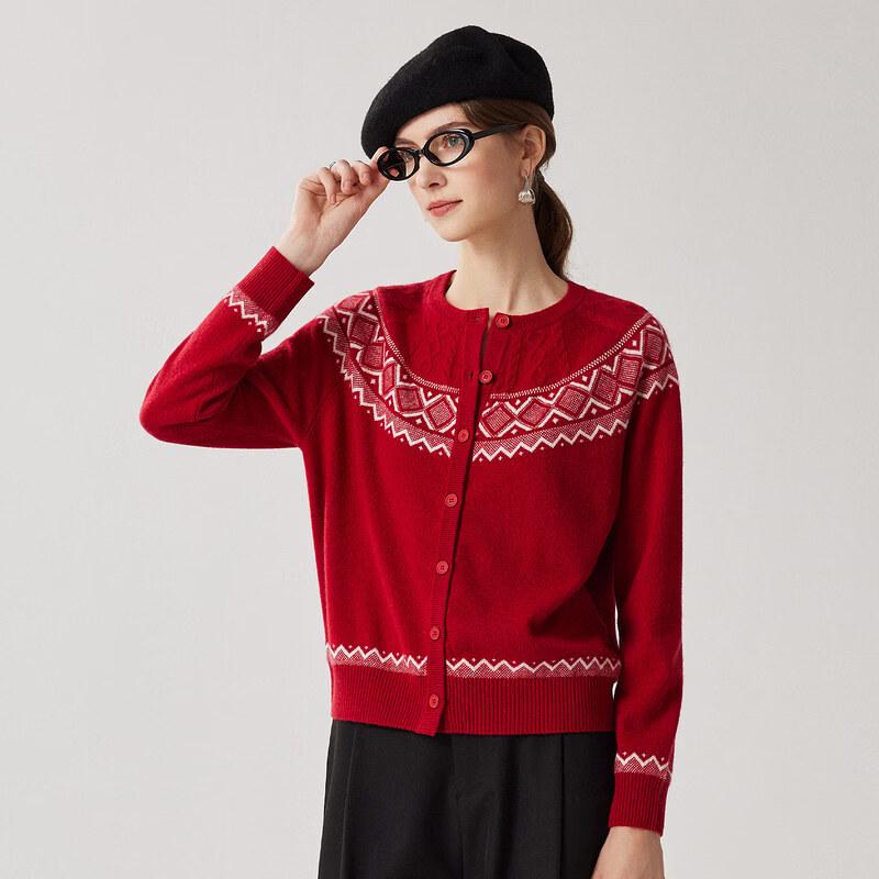 Zhaojun Women's Vintage Jacquard Round Neck Cashmere Cardigan