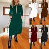 Basic Solid Color Long Sleeve Dress For Work And Casual Wear With High Waist For Winter