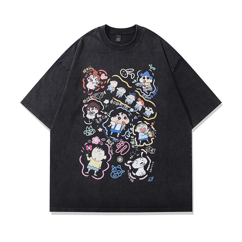 American High Street Old Washing Spoof Direct Injection Printing Short-Sleeved T-Shirt Men'S Oversize Trendy Ins Top