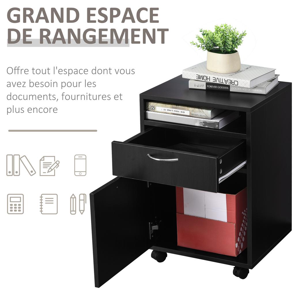 Filing Cabinet, Mobile File Cabinet with 2 Drawers, Office Home Organiser On Wheels for A4, Letter-Size File Folders, Mobile Printer with Open Shelf