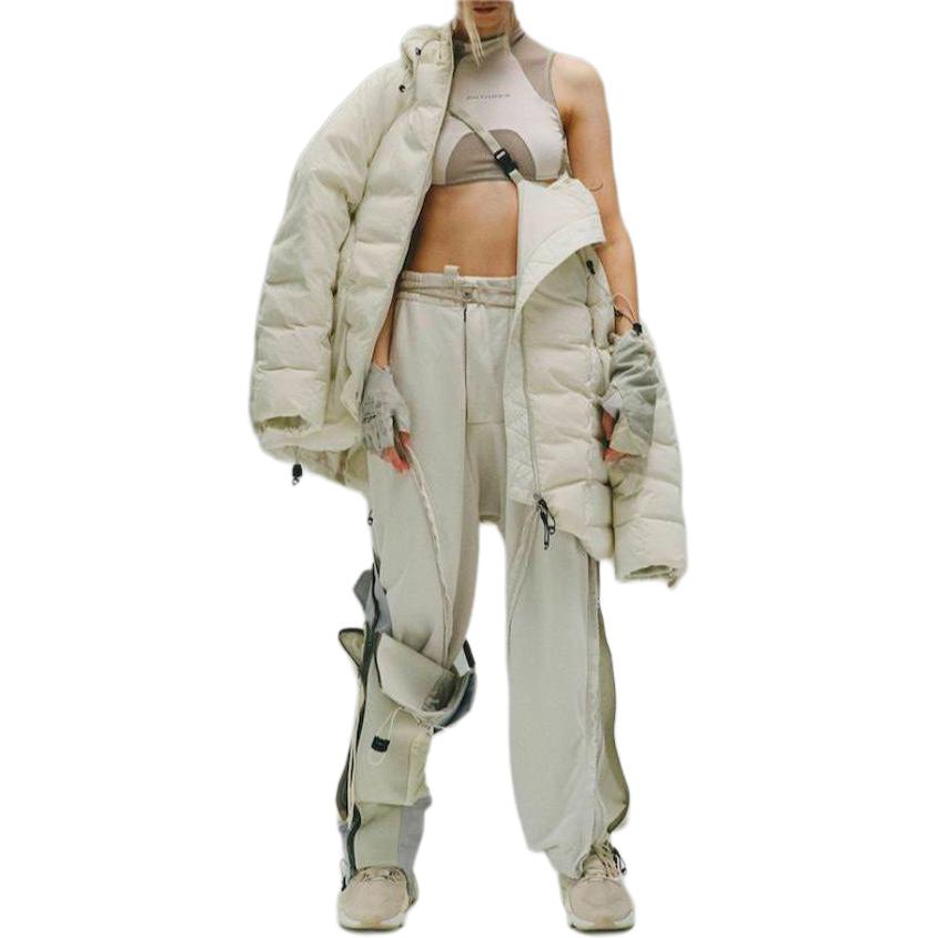 Adidas Originals X Hamcus Collaboration FW23 Solid Color Quilted Logo Drawstring Hooded Zipper Down Jacket Unisex Outerwear White IU4837