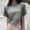 New ArrivalS Open Run Women S Cropped ShorT Sleeve T ShirT vinTage waShing coTTn
