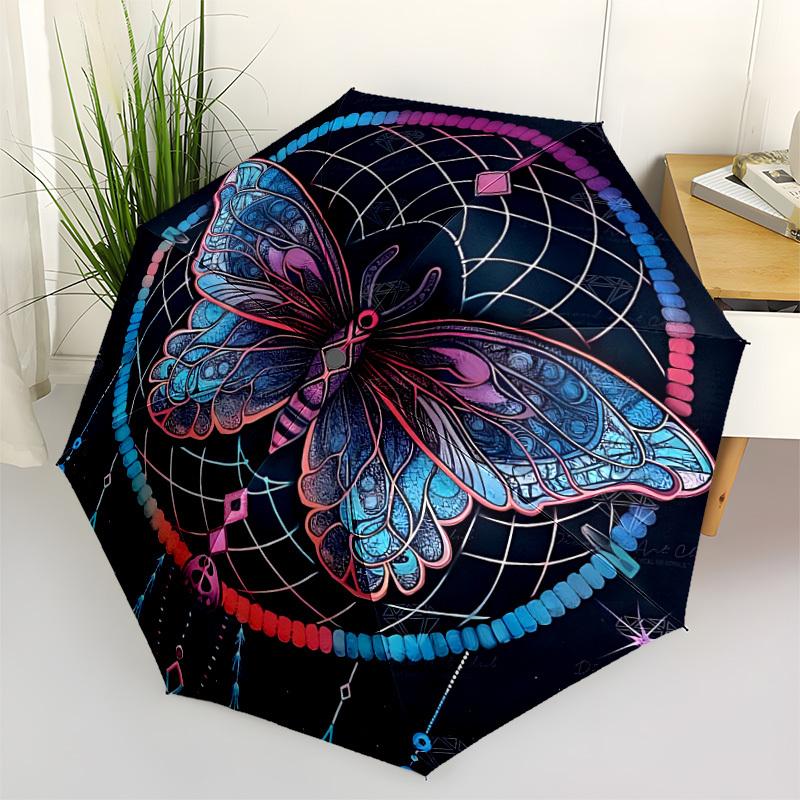 1pc Butterfly Mandala Automatic Open/Close Umbrella with Folding feature Compact Travel Umbrella, Lightweight design, for Commuting095