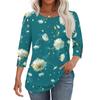 Women's Fashion Casual Floral Print Round Neck T-shirt Top With Seven Cuff Sleeves