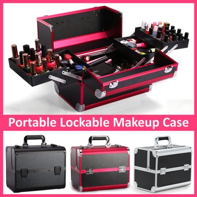 Tragbare abschließbare Hart-Make-up-Reise-Aufbewahrungsbox aus Aluminium, kosmetischer Kosmetikkoffer, Organizer, Werkzeugkoffer mit großem Fassungsvermögen
