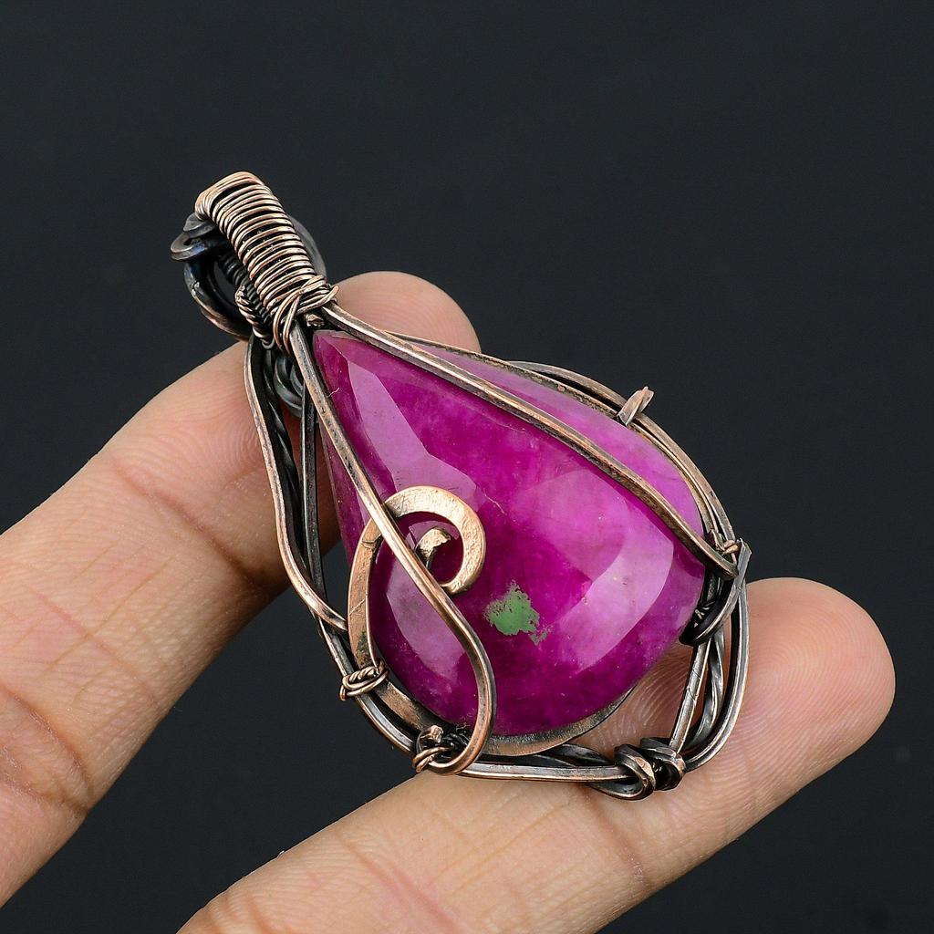 Ruby Pendant Gemstone Jewelry, 999 Copper Wire Wrapped Handmade Pendant, Latest Design Jewelry