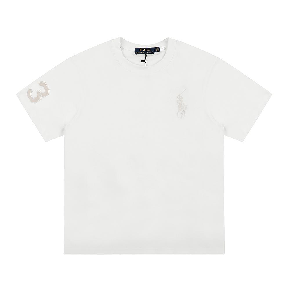 Ralph Lauren Summer Men's and Women's 100% Cotton Crew Neck T-Shirt with Tonal Pony & Number 3 Embroidery