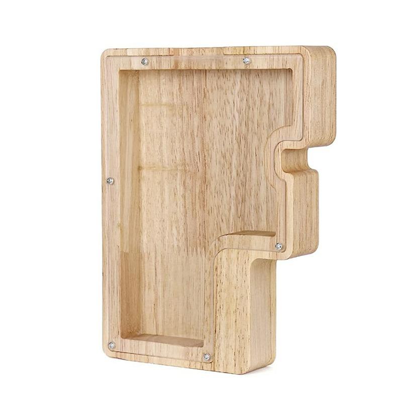 18cm Twenty-six Letter Piggy Bank Wooden Coin Money Saving Box Jar Coins Storage Box Desktop Ornament Home Decor Craft Xmas Gift