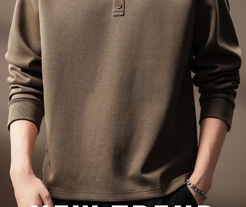 Luxury 300g Heavyweight Men's Henley Collar Pleated Hoodie - Autumn American Trend T-Shirt with Long Sleeves
