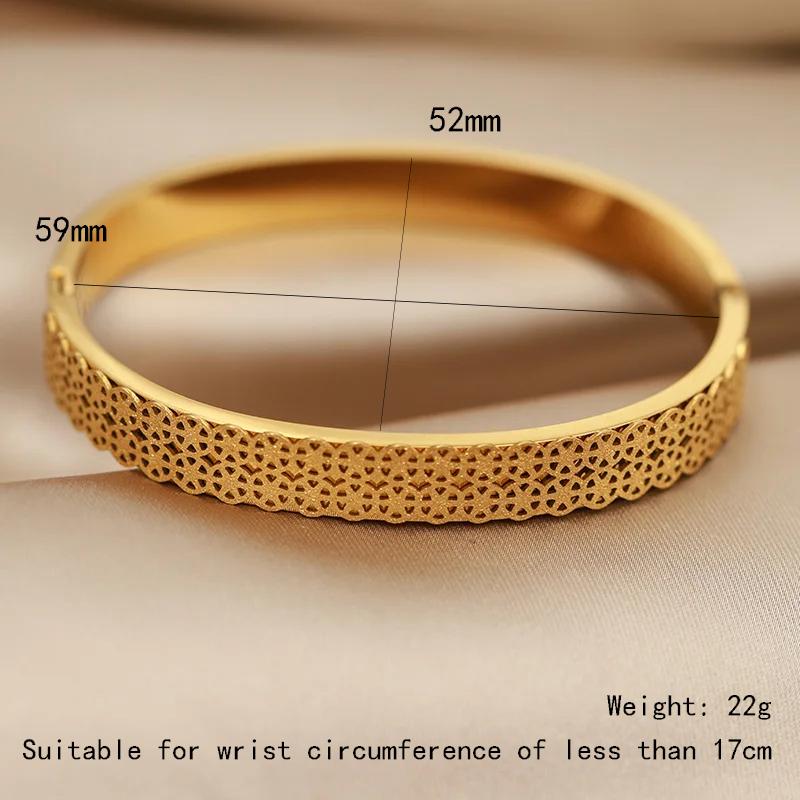 FYSARA Retro Style Double Flower Shape Stainless Steel Bracelet Engagement Zircon for Women Hollow Out Titanium Steel Bangle