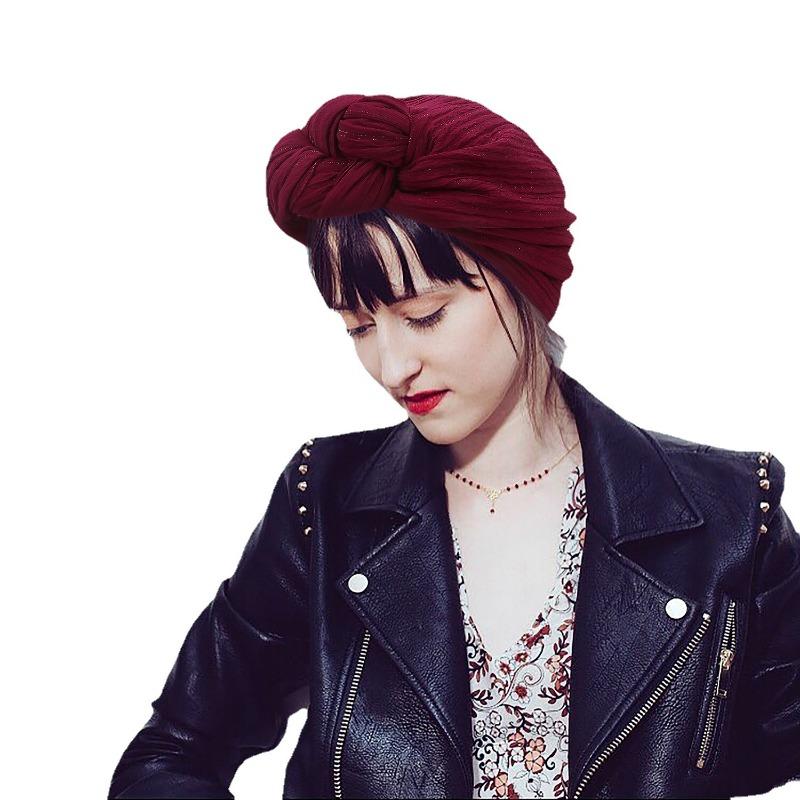 Ladies' Cross Knot Head Cap Spring and Autumn Fashion Knot Head Cap Silver Wire Wrinkled Cap