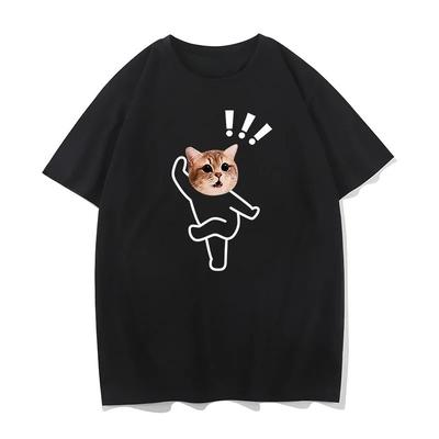 Shiba Inu Emoji und Lustige Katzen-Hunde-Aufdrucke Damen Locker geschnittenes Sommer-T-Shirt mit kurzen und halblangen Ärmeln Grafik-T-Shirts
