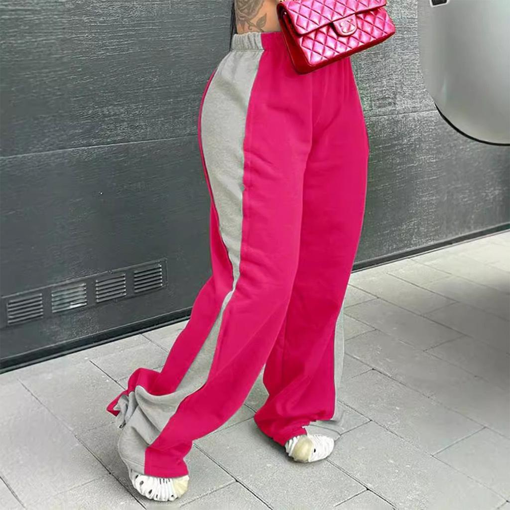 Women's Fashionable Color Blocked Elastic Waistband Versatile Straight Leg Casual Sweatpants Pants