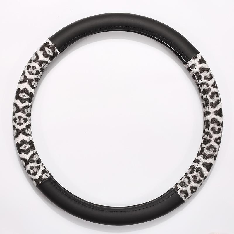 Leopard Printing Steering Wheel Cover Universal Leather Two Tone Car Interior Steering Covers Case 37-38CM Accessories