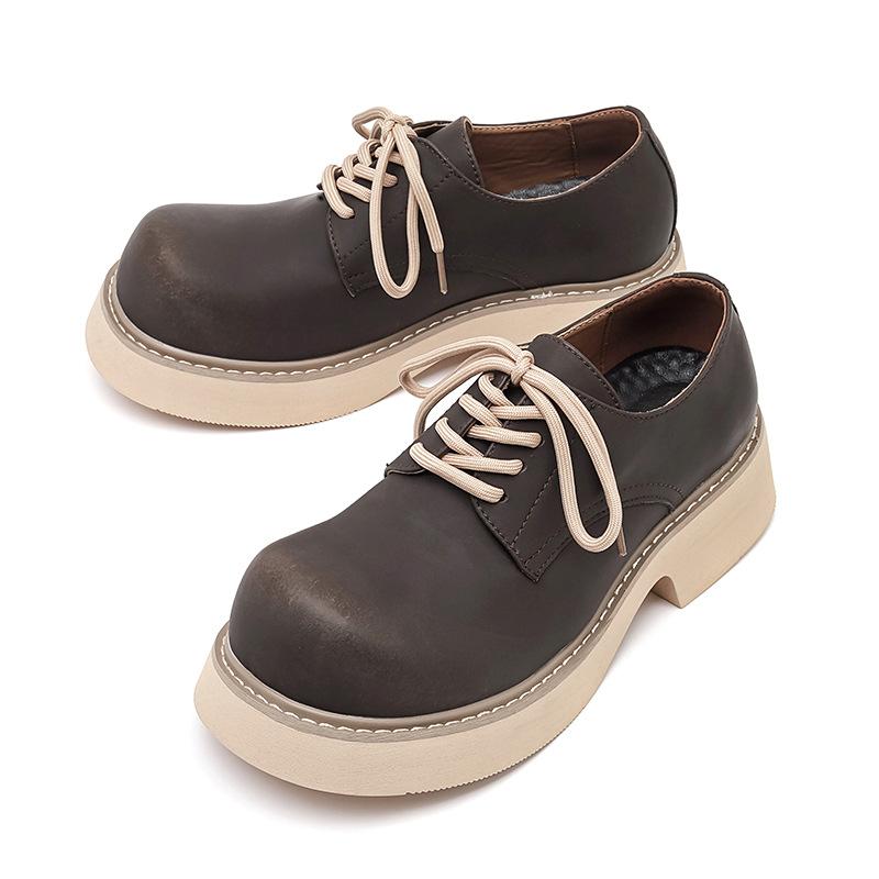 2024 new autumn and winter big head derby shoes for men and women, high-end feeling warped head and thick sole heightening leather shoes British style