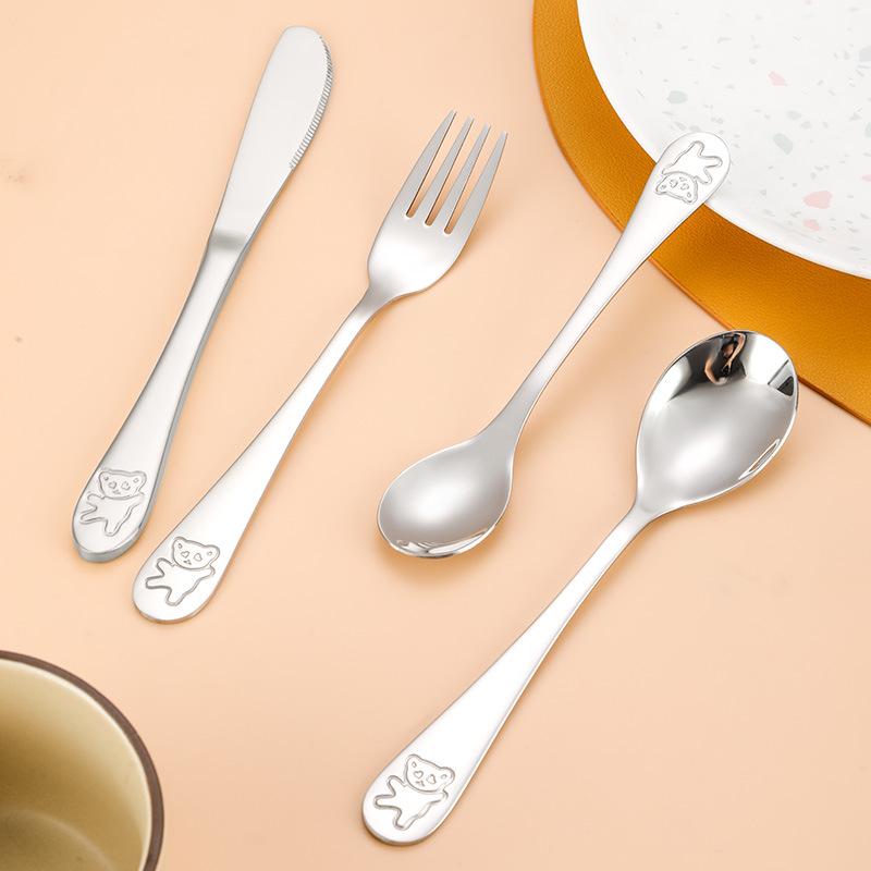 Children's 304 Stainless Steel Cutlery Set - Knife, Fork, Spoon & Bear Design, Ideal for Kindergarten or Gift
