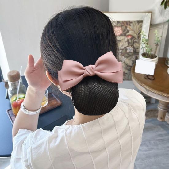 Hair Clip Satin Bowknot Decor Hair Net Bank Worker Hair