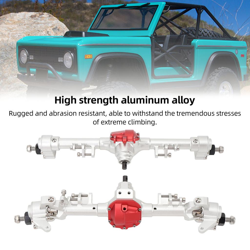 RC Car Front Rear Portal Axle Silver Red Aluminum Alloy High Load Bearings Front Rear Portal Axle Assembly for SCX10 II 1/10 RC Car